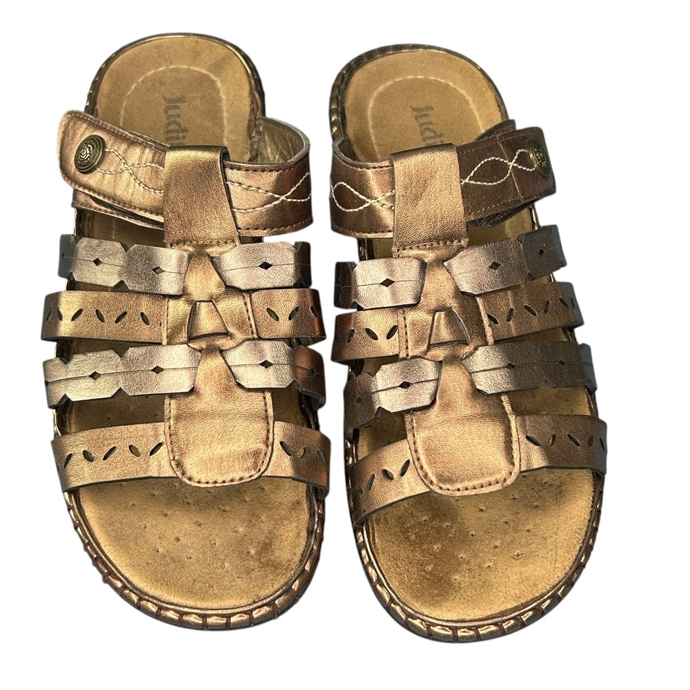 Judith Women's Sandals Bronze Metallic Slip-on Strappy Wedge Comfort Size 8M